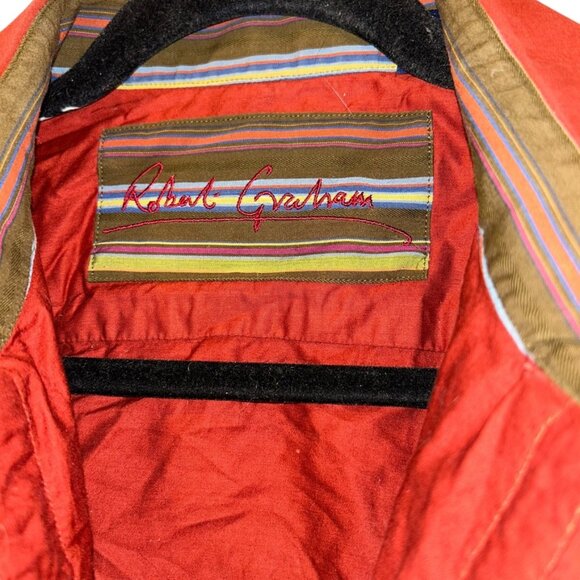 robert Graham burnished red rust orange mens button down shirt EUC L STR… - Picture 2 of 4